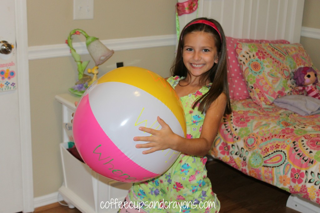 Have fun asking teacher-like questions with a beach ball!