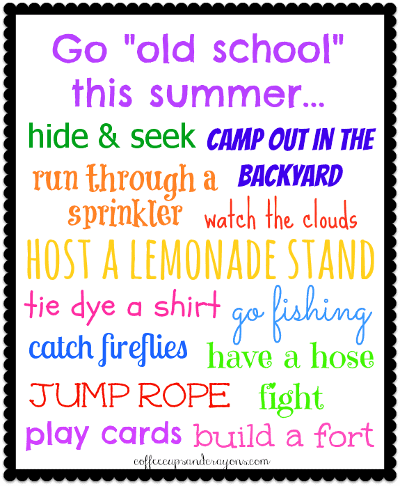 "Old school" bucket list for summer!  A huge list of activities for children that we used to love when we were little!