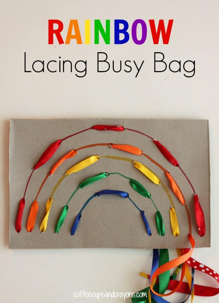 Rainbow Lacing Busy Bag! A colorful way to develop fine motor skills. )