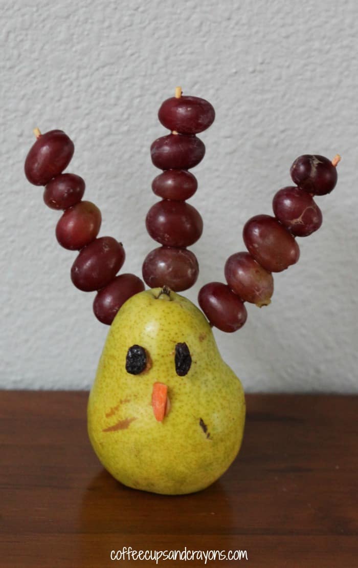 Create a Turkey fruit snack with kids for Thanksgiving