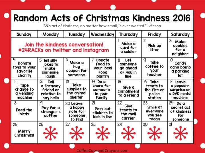 Random Acts Of Christmas Kindness Advent Calendar Coffee Cups And Crayons Random Acts Of Christmas Kindness Advent Calendar Coffee Cups And Crayons